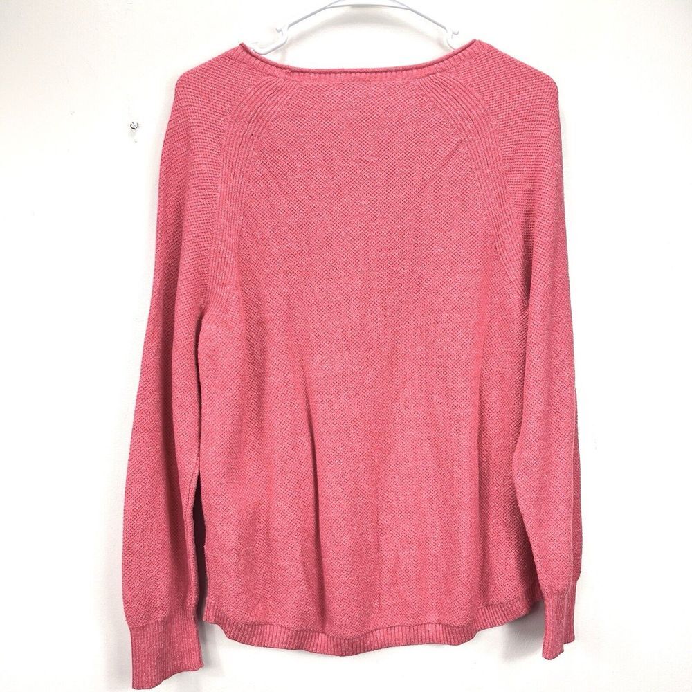 LL Bean Red Lightweight Roll Neck Pullover Textured Cotton Sweater LARGE PETITE - Picture 4 of 9